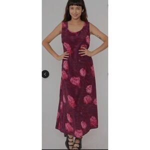 Expressions Vintage Pink Purple Floral Zebra Maxi Dress Sleeveless 90's Sz 16